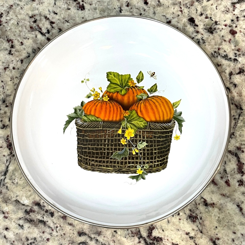 Fall Harvest Pumpkin Basket Decorative 10.25" Plate Autumn Decor Thanksgiving